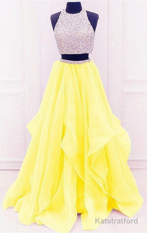 yellow prom dresses two piece prom dresses Tow pieces prom dresses sparkle prom dresses