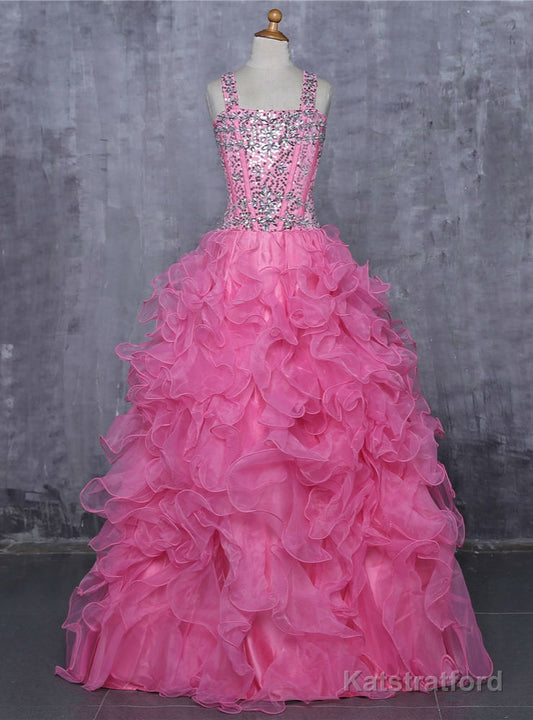 Girls Pageant Dresses For Weddings Ball Gown Tank Crystals Sequins