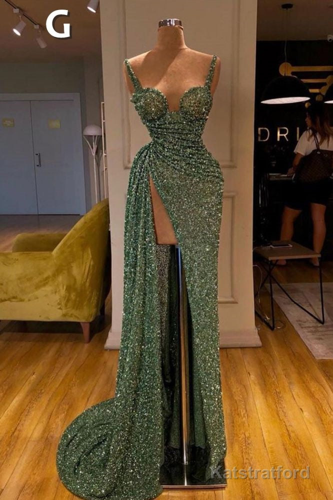 Glitter Off-the-Shoulder Slim Mermaid Prom Party GownsSleeveless Mermaid Evening Gowns