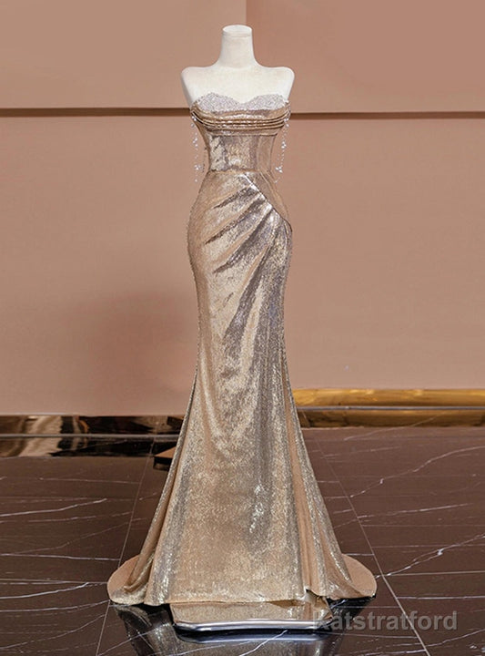 Gold Mermaid Sequins Sweetheart Prom Dress