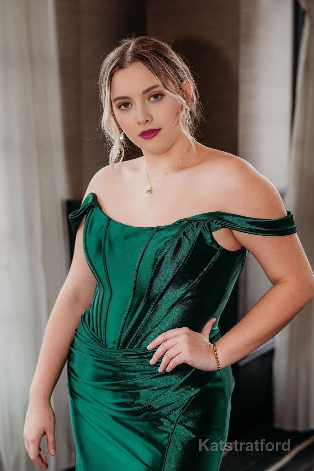 Green Corset Off the Shoulder Long Prom Dress with Slit