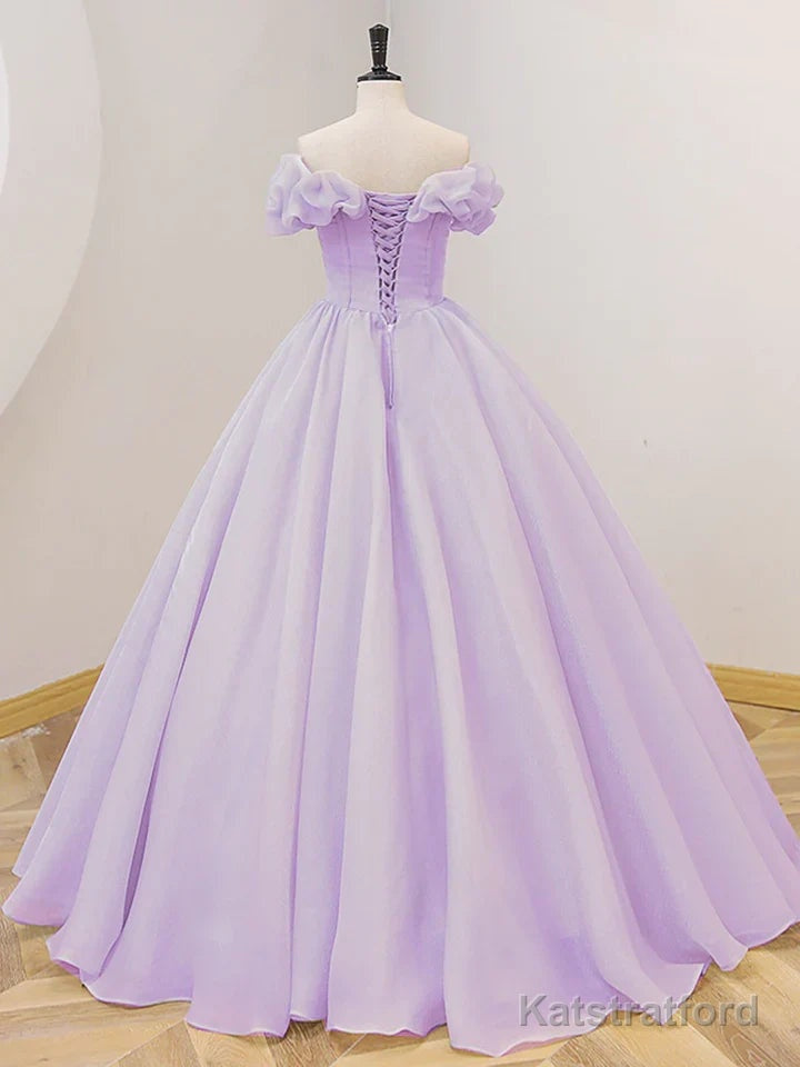 Lavender A-Line Off Shoulder Long Prom Dresses Purple Dress