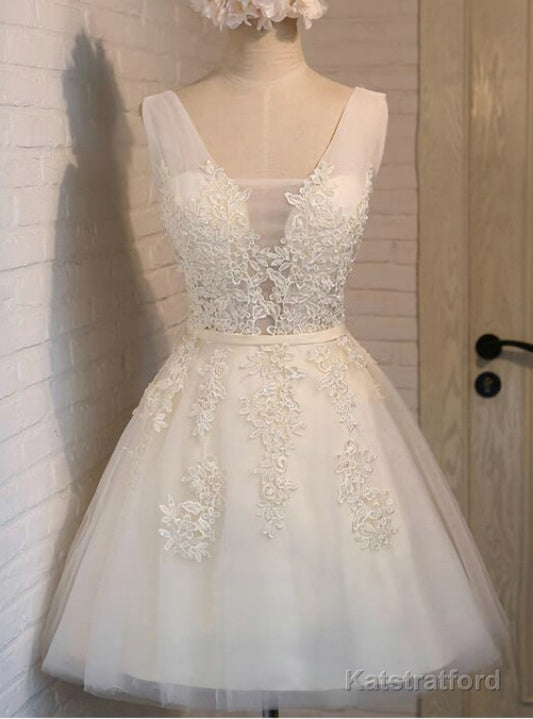 Light Yellow V-neck Tulle Lace Dress