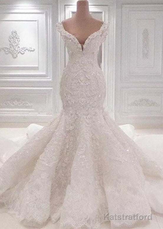 Luxurious Off the Shoulder Mermaid Wedding Dress New Arrival Lace AppliquesBridal Gowns