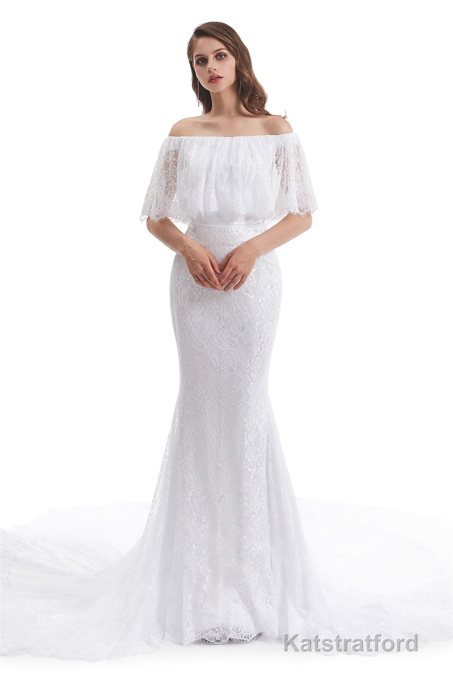 Mermaid Lace Off the Shoulder Wedding Dresses With Train