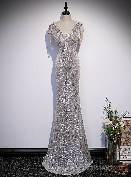 Mermaid Sequins V-neck Beading Prom Dress