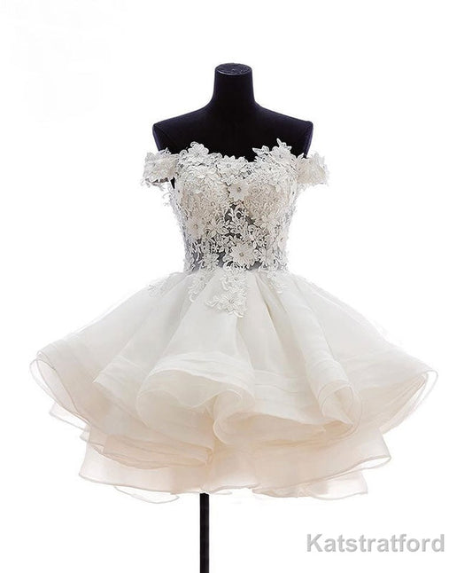 Mini Tulle Lace Short Prom Dress, Lace Cute Homecoming Dress