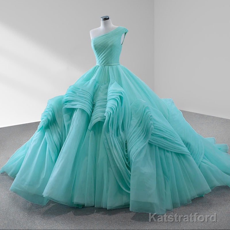 One-Shoulder Sleeveless Ball Gown Court Train Quinceanera Dress