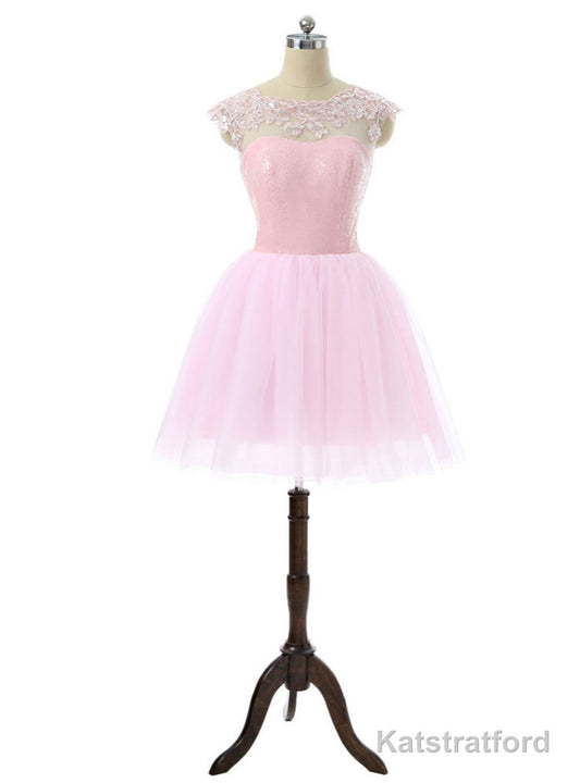 Pink Elegant Homecoming Dresses A-line Cap Sleeves