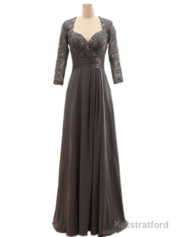 Popular Long Sleeves Beaded Lace Chiffon Mother of the Bride Dress