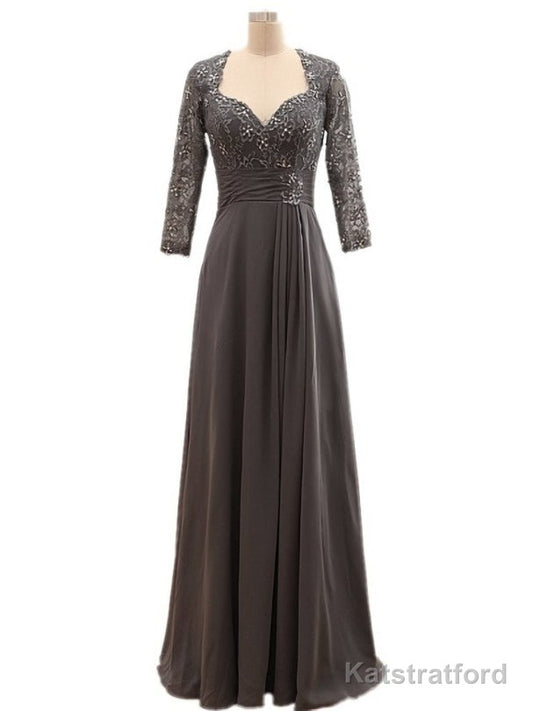 Popular Long Sleeves Beaded Lace Chiffon Mother of the Bride Dress