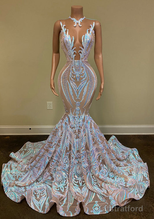 Long Sparkly Prom Dresses Sheer O-neck Sleeveless Real Picture African Black Girls Mermaid Prom Gowns