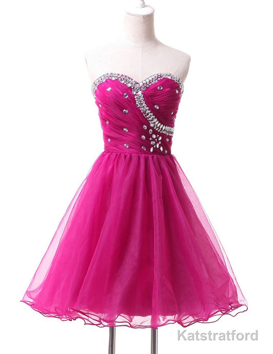 Hot Pink Cute Tulle Short Homecoming Dresses