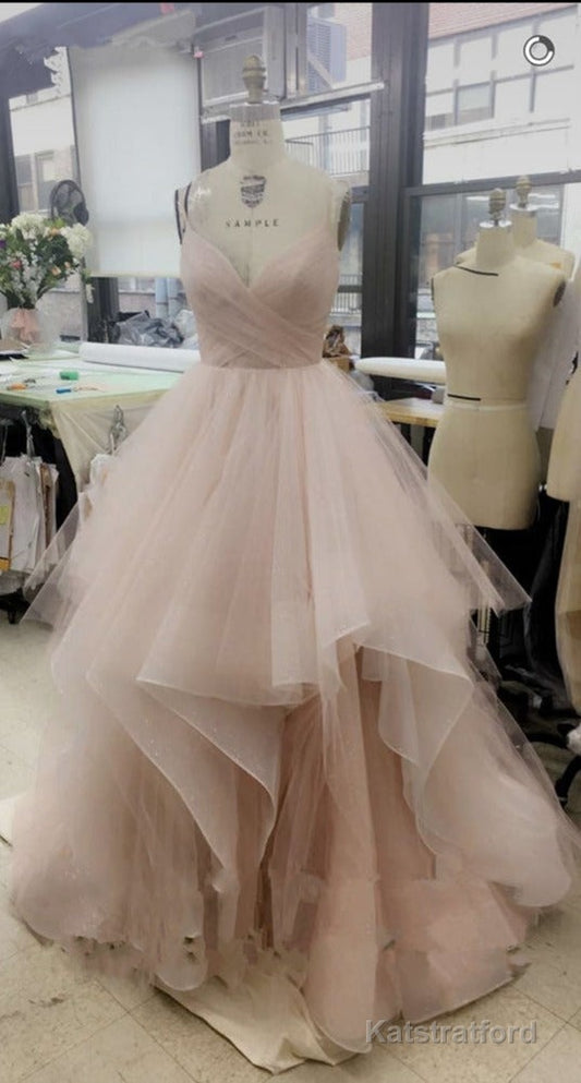 Gorgeous A Line V Neck Spaghetti Straps Long 2025 Pink White Champagne Wedding Dresses