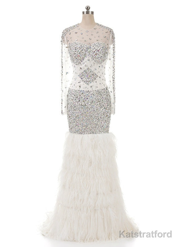 Prom dresses beading sequin fishtail long sleeve evening dress