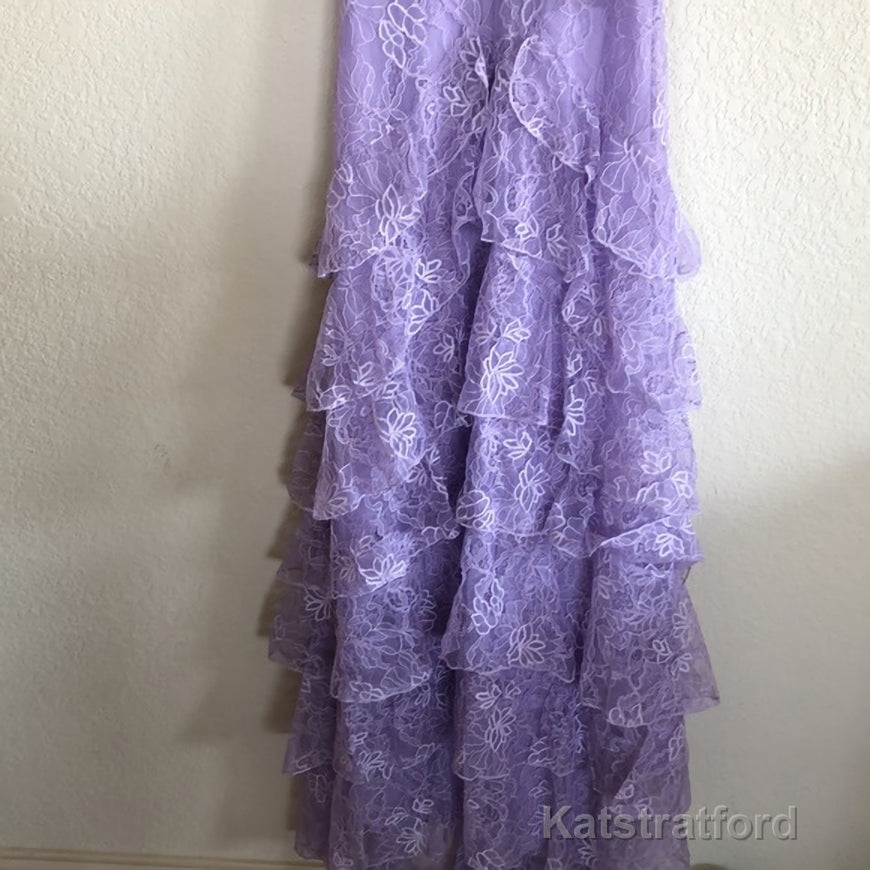 Purple Lace Long Prom Dress Backless Evening Dress Stunning Maxi Dress