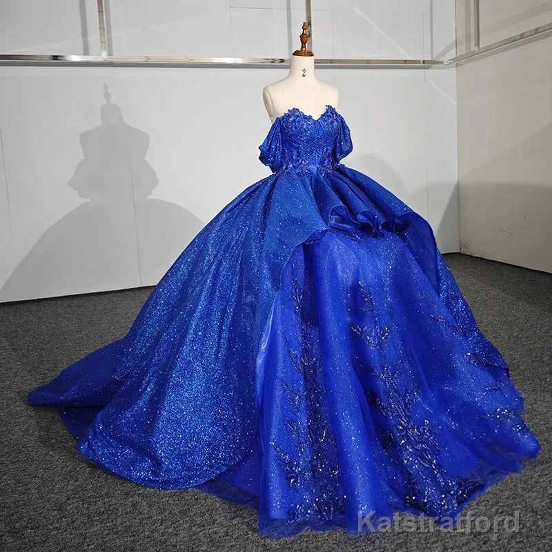 Quinceanera Dress Gorgeous Sweetheart Ball Gown Cap sleeve Court Train