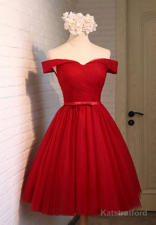 Red Tulle Short Prom Dresses,A-Line Semi Formal Dress