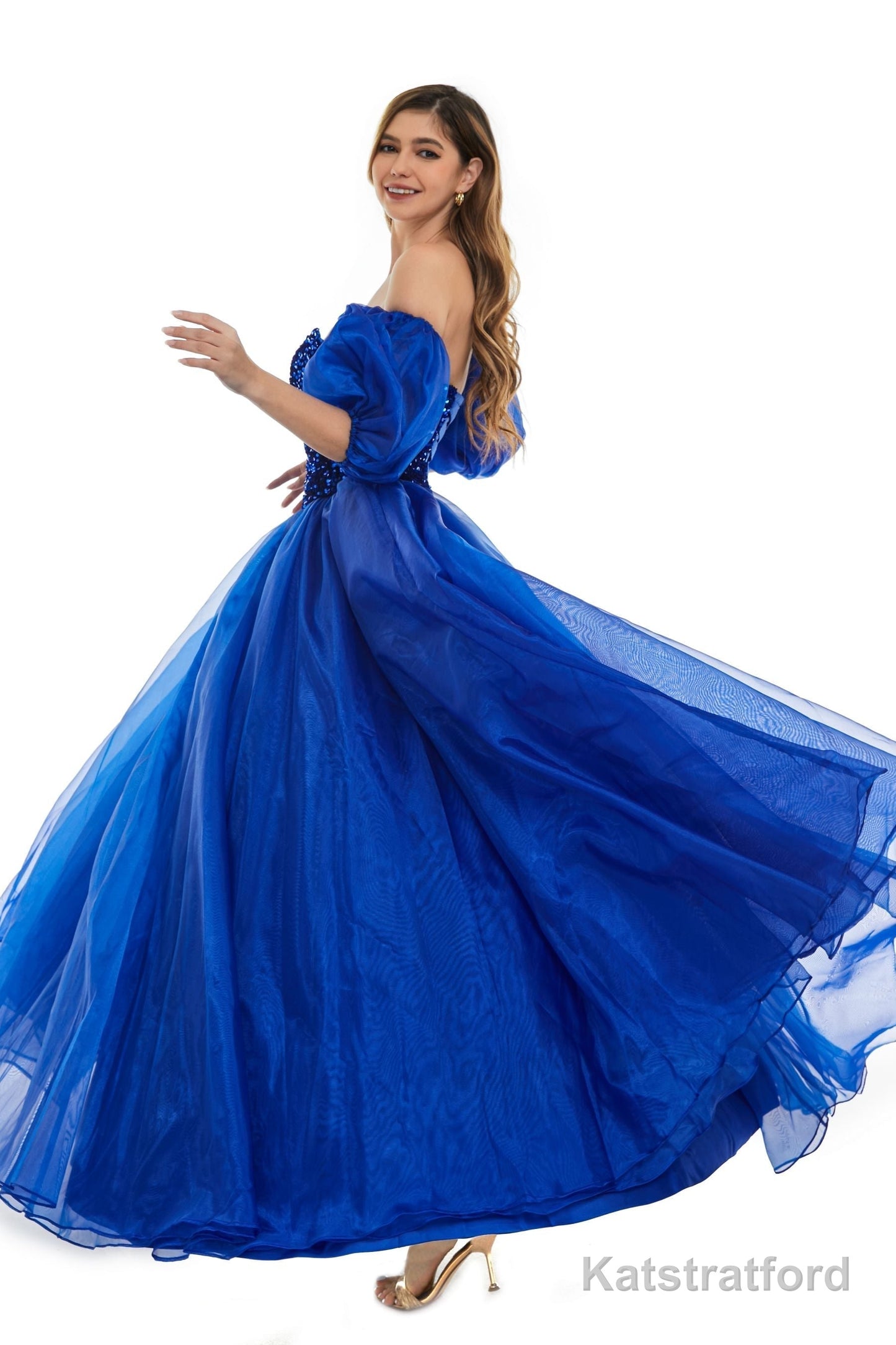 Roayl Blue Tulle Sequins Sweetheart Prom Dresses Spaghetti Straps Evening Quinceanera Dresses