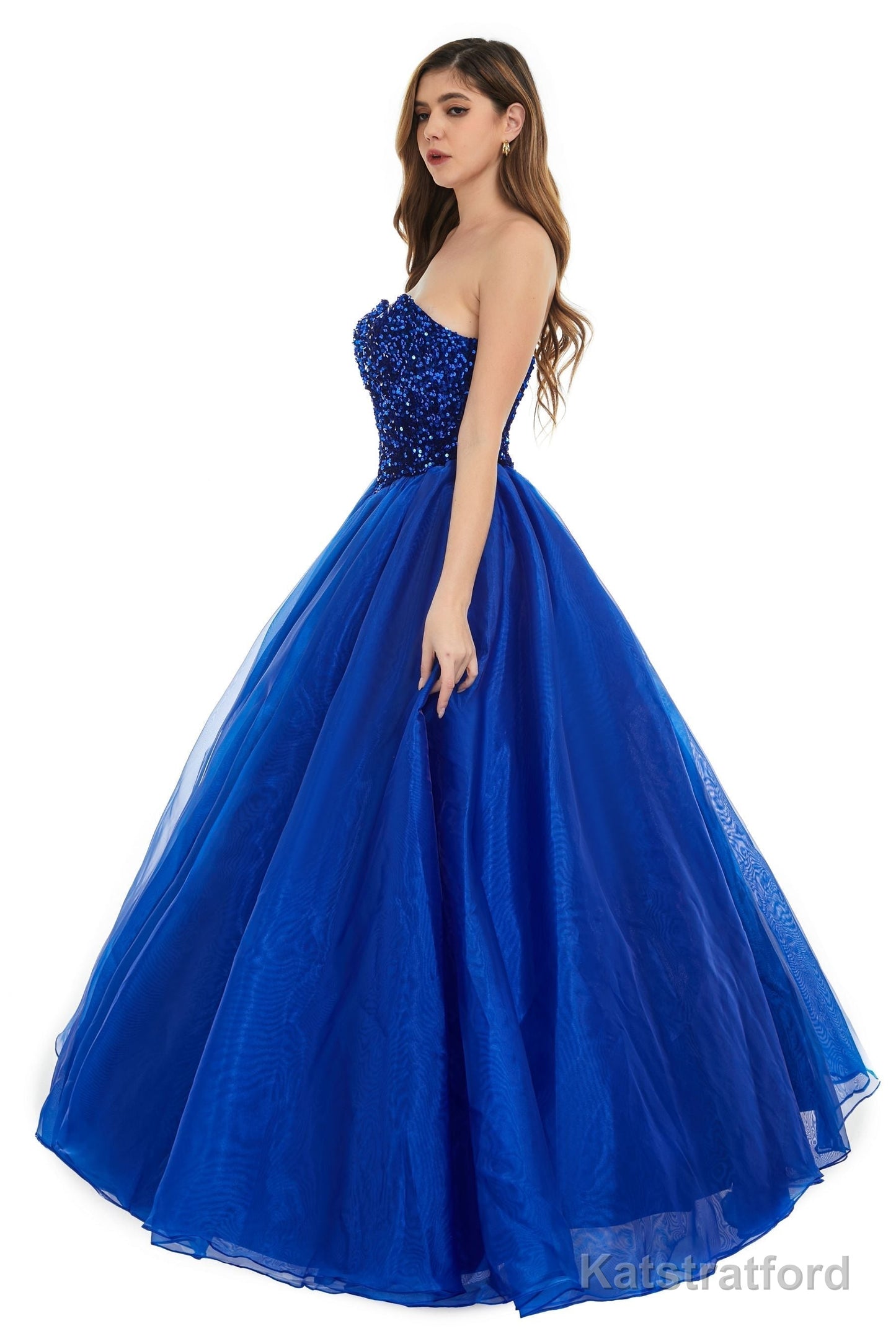 Roayl Blue Tulle Sequins Sweetheart Prom Dresses Spaghetti Straps Evening Quinceanera Dresses
