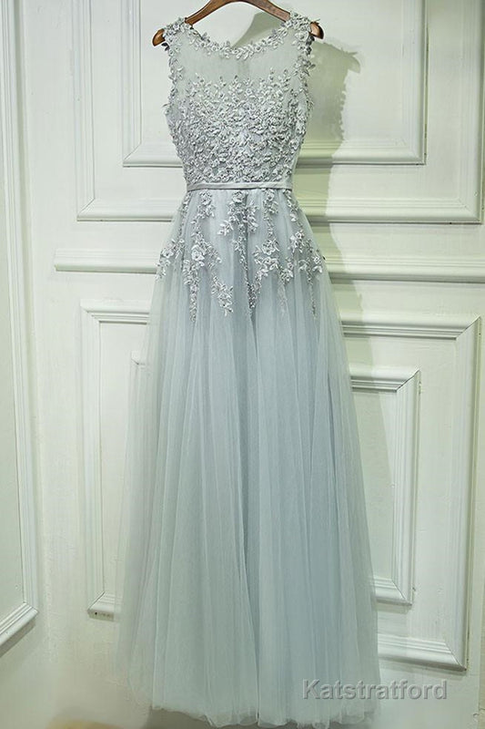 Round Neck Lace Prom Dresses, Lace Formal Evening Dresses