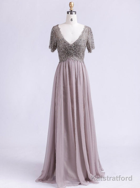 Sexy Half Sleeves Floor Length V-Neck Mother Of The Bride Dresses
