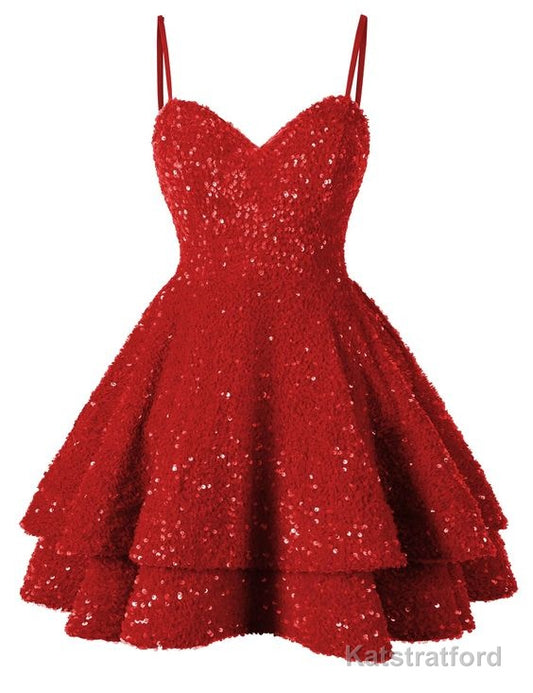Short Homecoming Dress for Teens Sparkly Glitter Sequins A Line Mini Homecoming Dresses
