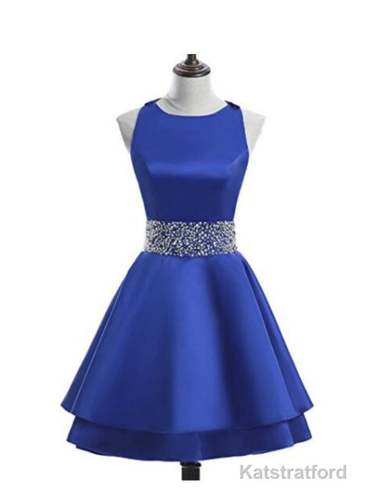 Short Satin Backless Sweet 16 Homecoming Dress Cocktail Party Dress
