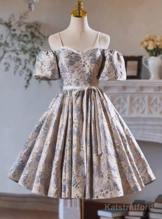 Silver Print Spaghetti Straps Homecoming Dress