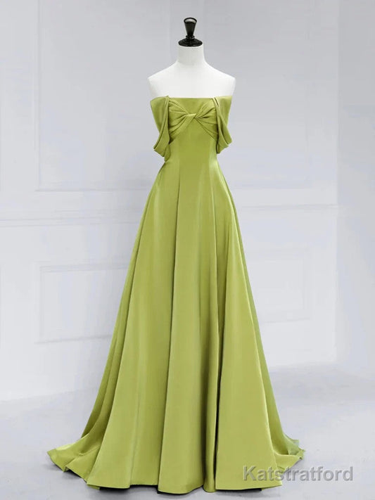 Atmosphere Green A-Line Satin Off Shoulder Long Prom Dress Long Formal Luxury Dignified Party dress