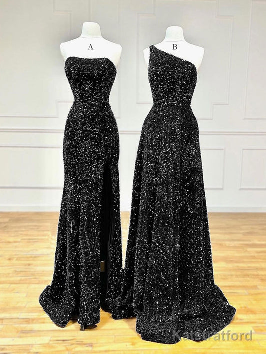 Unique Velvet Sequin Mermaid Burgundy Long Prom Dress, Burgundy Formal Evening Dress