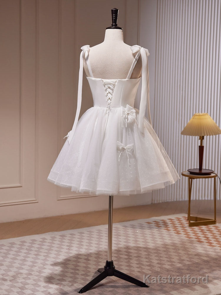 White A-Line Tulle Short Prom Dress, Cute White Homecoming Dress