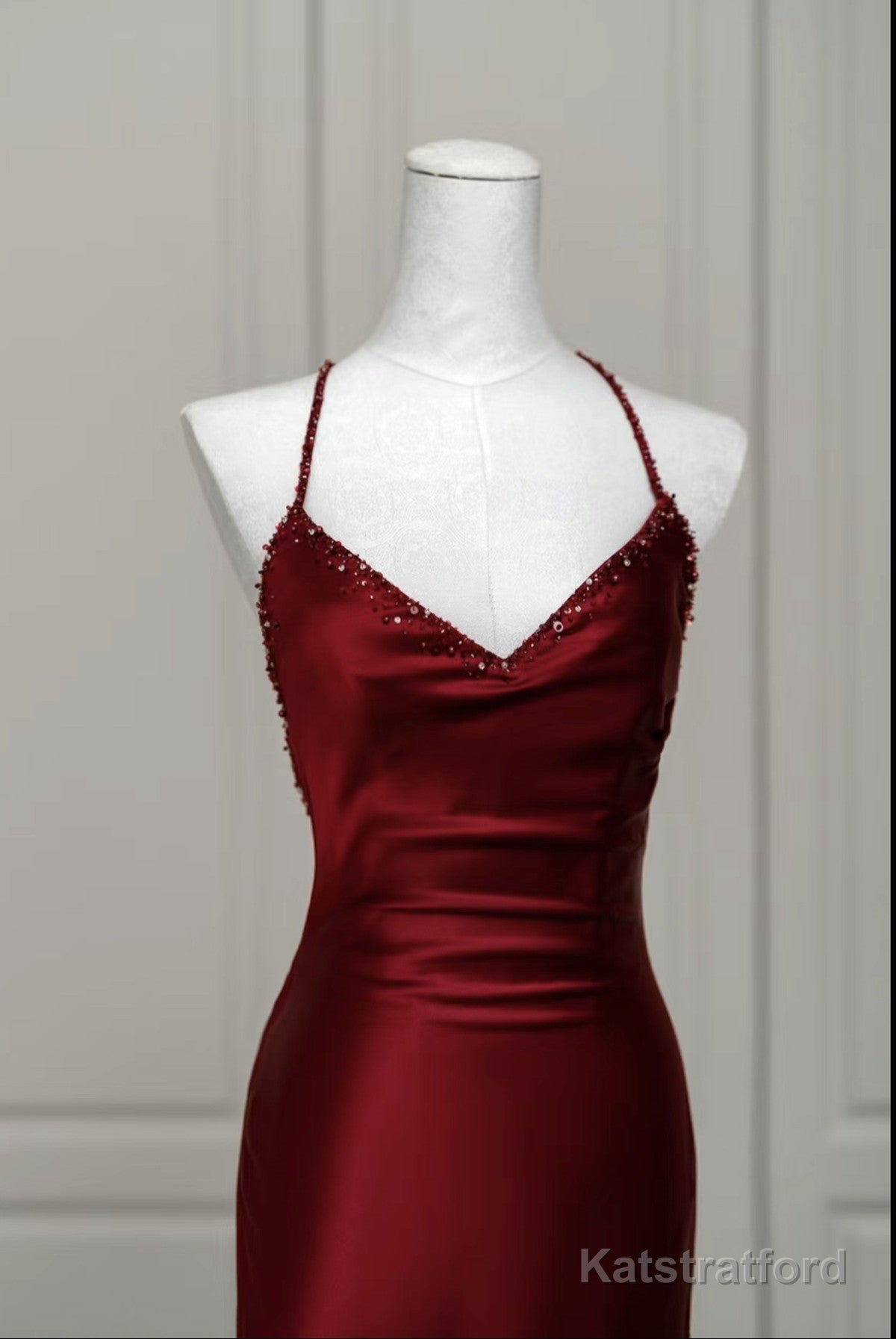 Wine Red Mermaid Backless Long Evening Dress, Wine Red Long Prom Dress