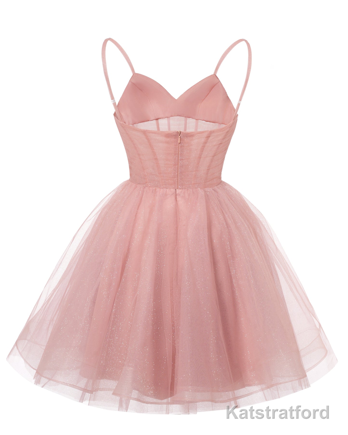Womens V Neck Tulle Spaghetti Straps Homecoming Dresses with Corset Back Short Prom Gowns for Teens