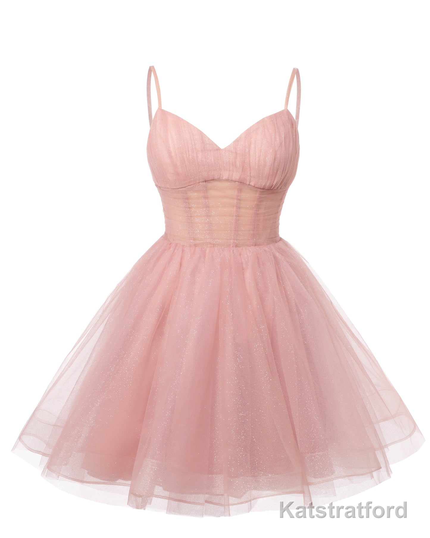 Womens V Neck Tulle Spaghetti Straps Dusty Blue Homecoming Dresses with Corset Back Short Prom Gowns for Teens